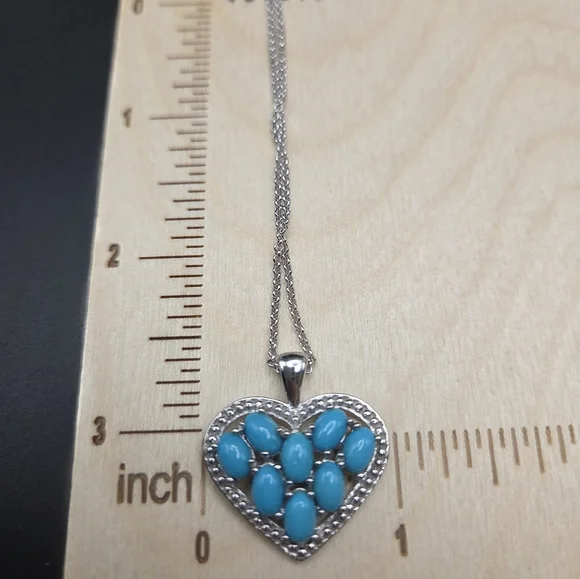 S/S Seeping Beauty Turquoise Heart Pendant Necklace. 18" With 2" Extender - Picture 5 of 8